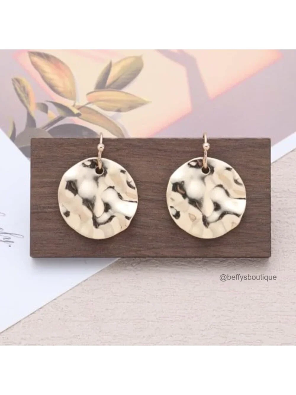 Hammered Disc Dangle Earrings Boho Vintage Style Alloy Drop